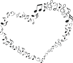 Coração Notas Musicais PNG, Coração Preto e Branco