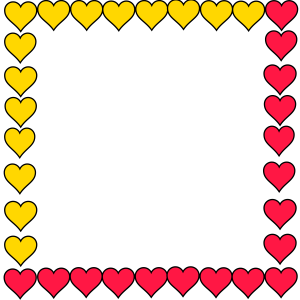 Moldura Vermelho e Amarelo PNG, Moldura com corações quadrada