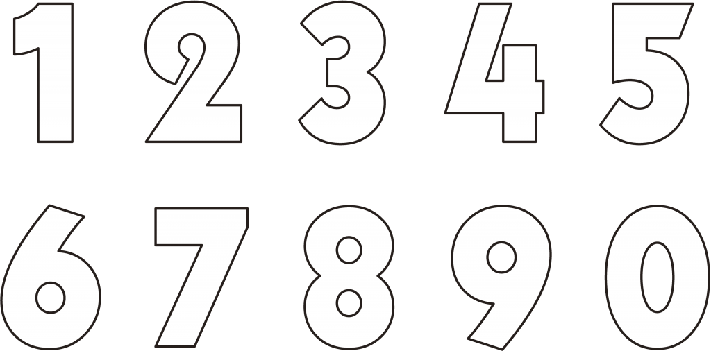 Desenhos de numeros de 0 a 9 preto e branco
