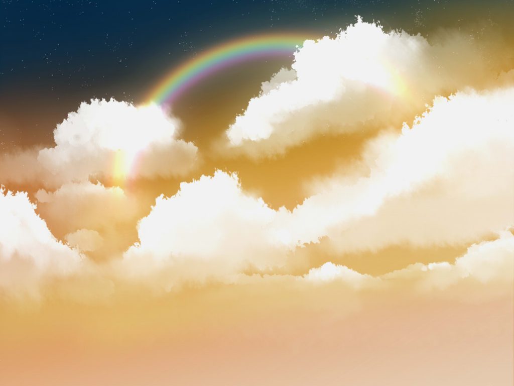 Fundo com nuvens e arco íris