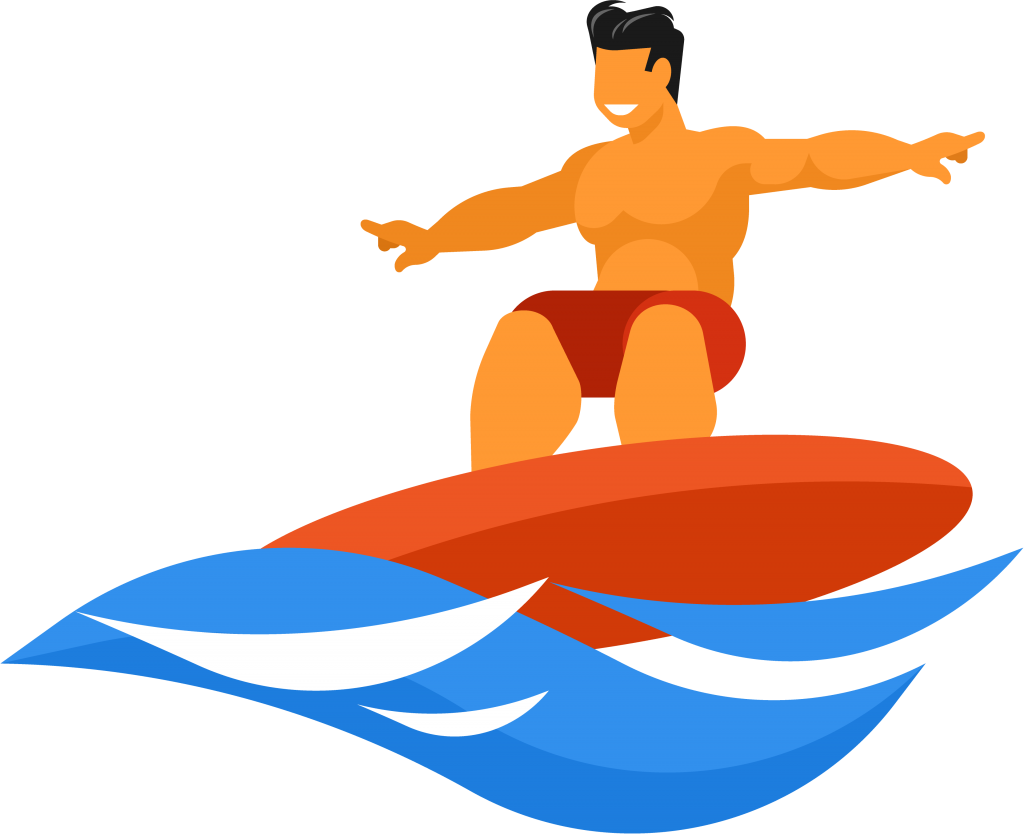 Desenho de surfista na onda