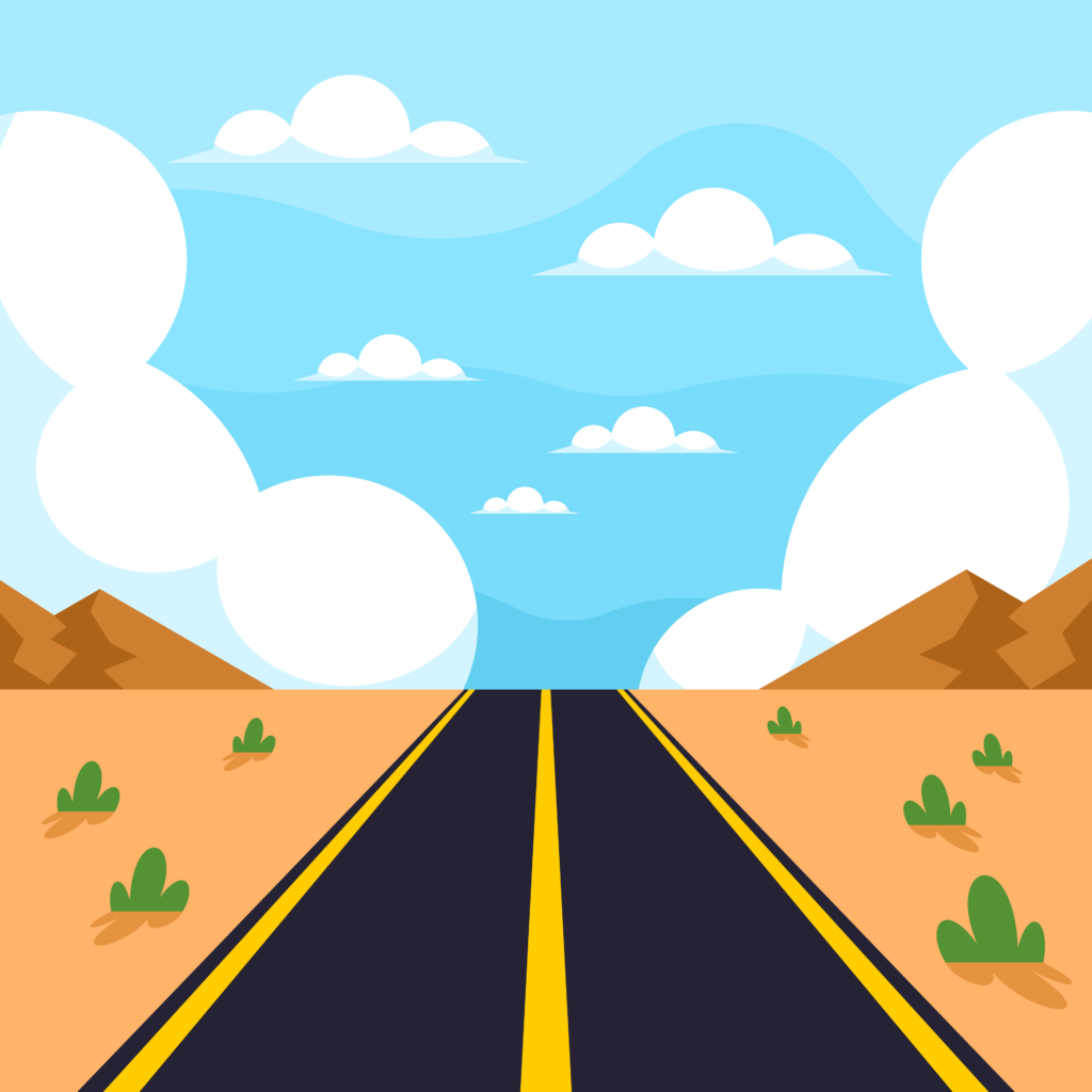 Desenho de uma estrada no deserto