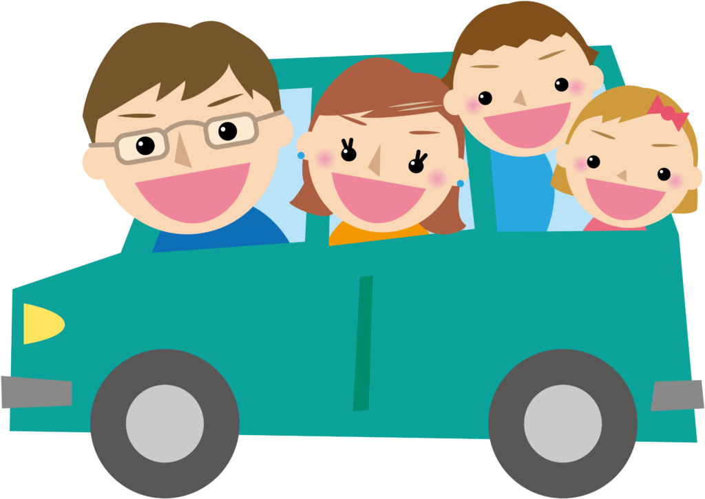 Desenho de um família feliz no carro