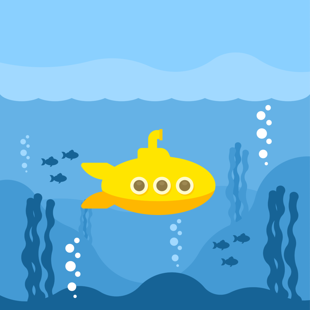 Desenho de um submarino amarelo