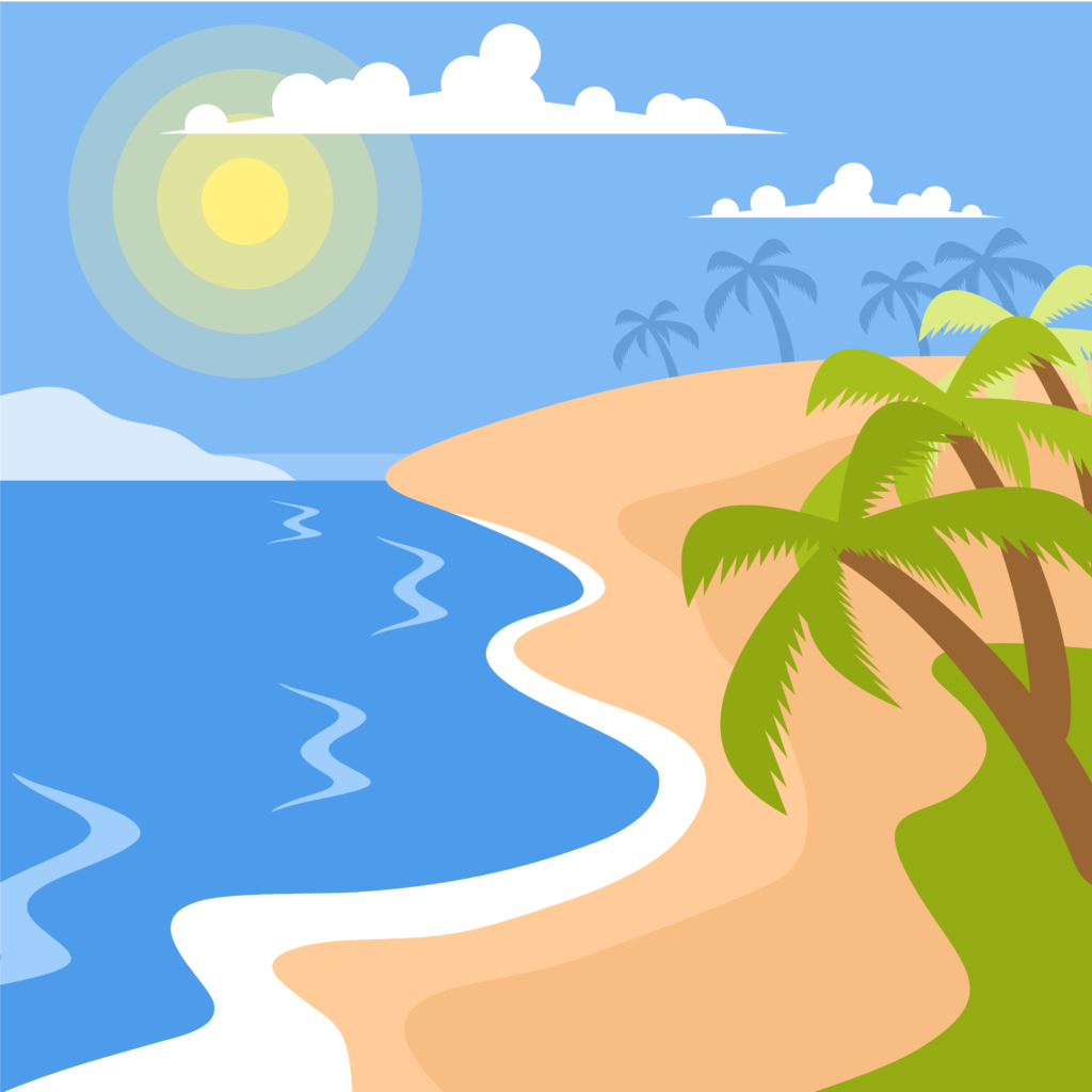 Desenho de uma ilha cheia de palmeiras