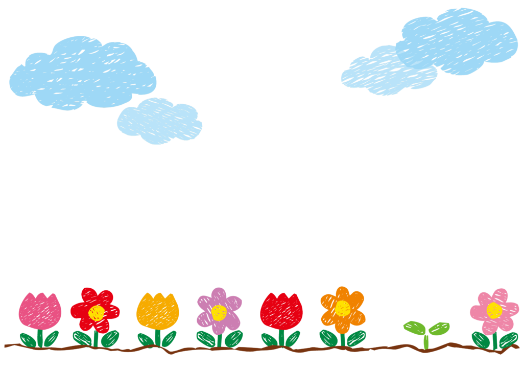 Desenho de flores coloridas e nuvens
