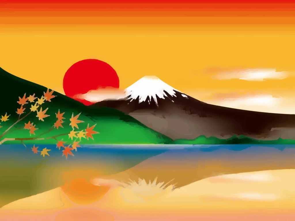 Desenho do nascer do sol em uma montanha