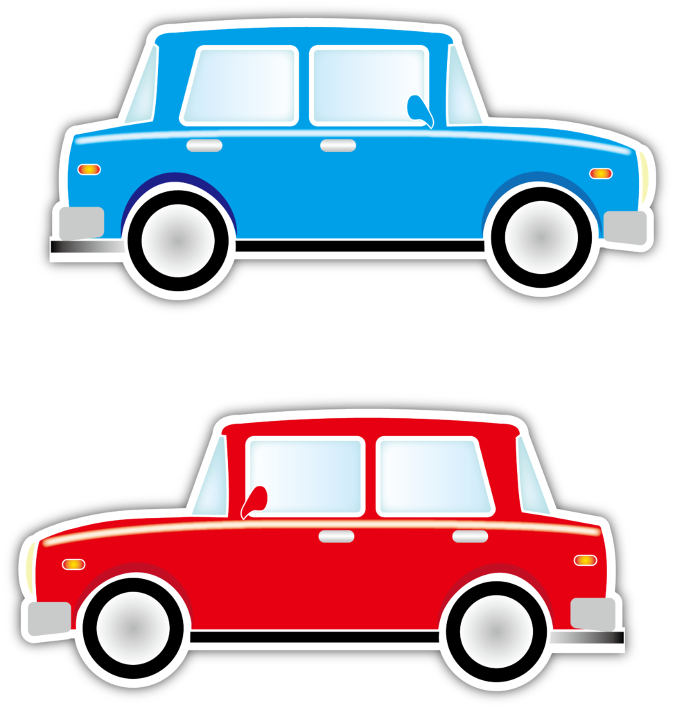 Um carro azul e um carro vermelho