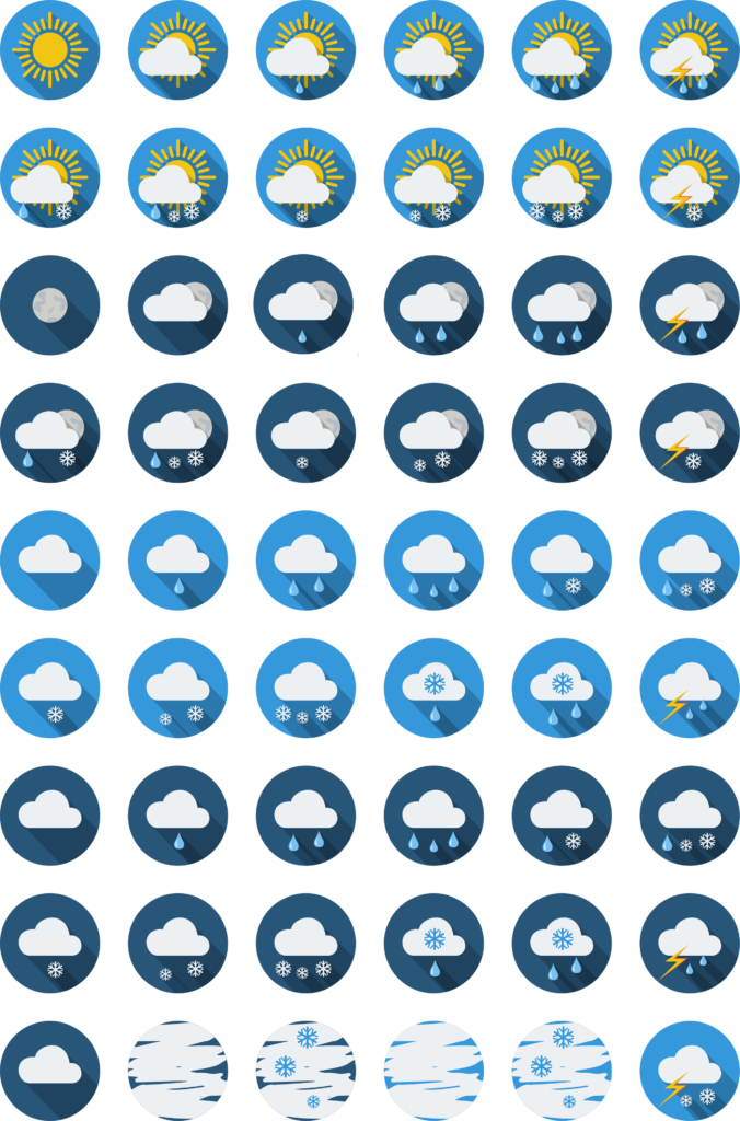 54 tipos de ícones meteorológicos