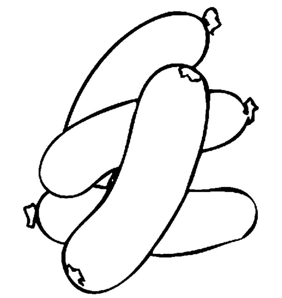 Desenho de 4 salsichas para colorir