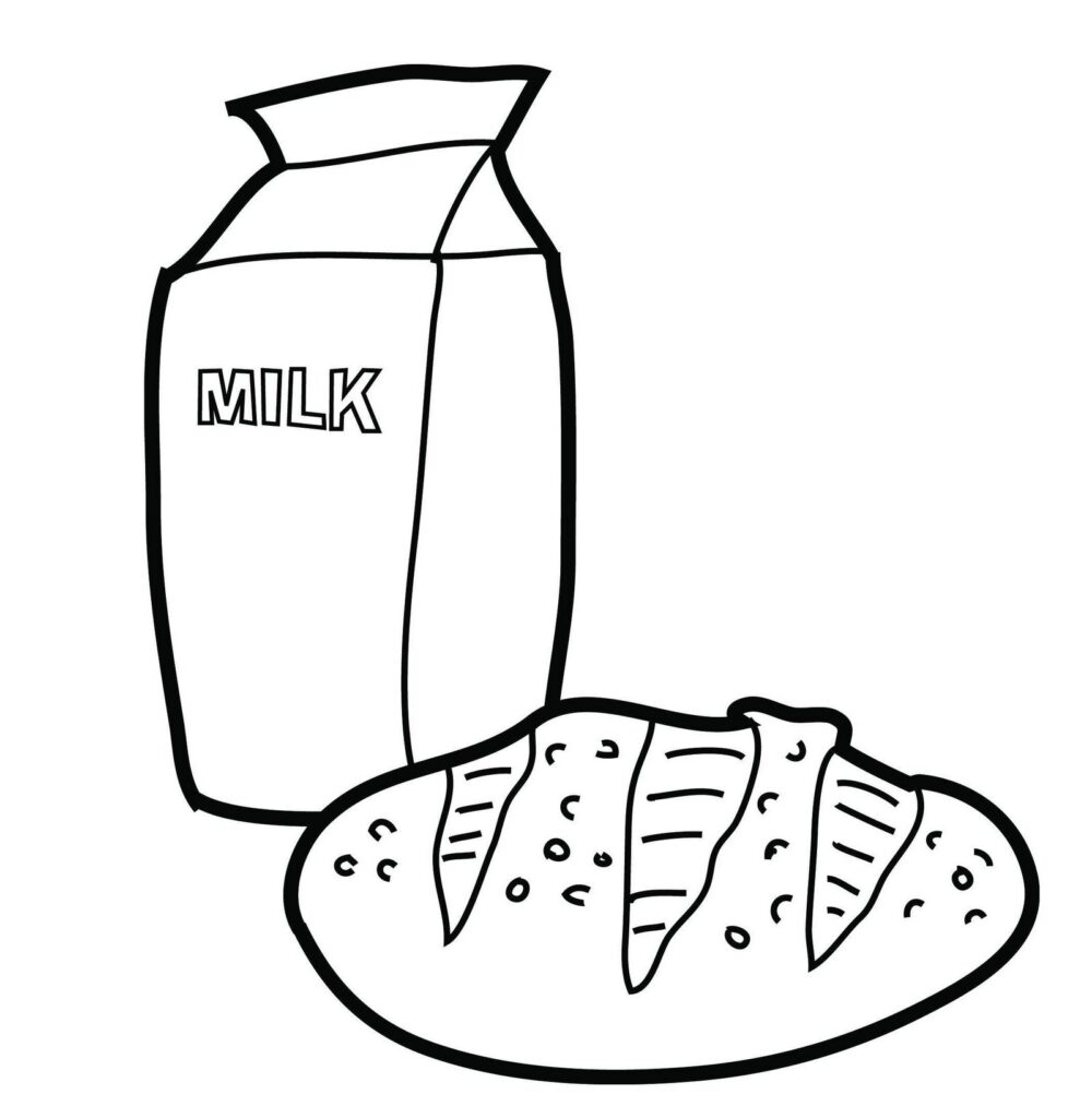 Desenho de pão e leite para colorir