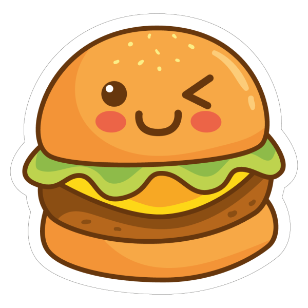 Adesivo Quadrado O hamburguer dos desenhos animados de Kawaii