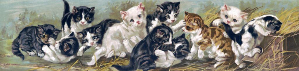 Pintura em tela com muitos gatos