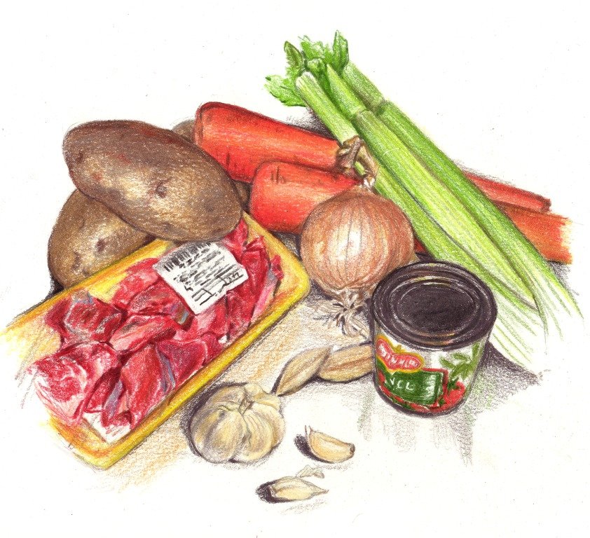 Carne e vegetais desenho