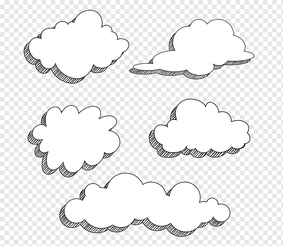 Desenho de 5 nuvens com formatos diferentes