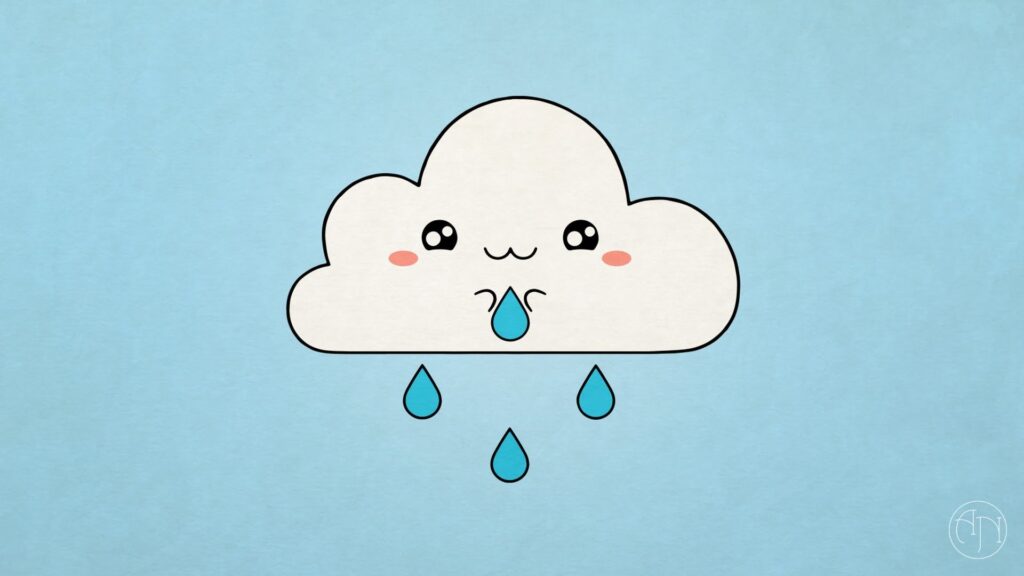 Desenho fofo de nuvem com chuva