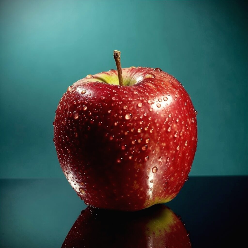 Foto de maçã com pingos de água