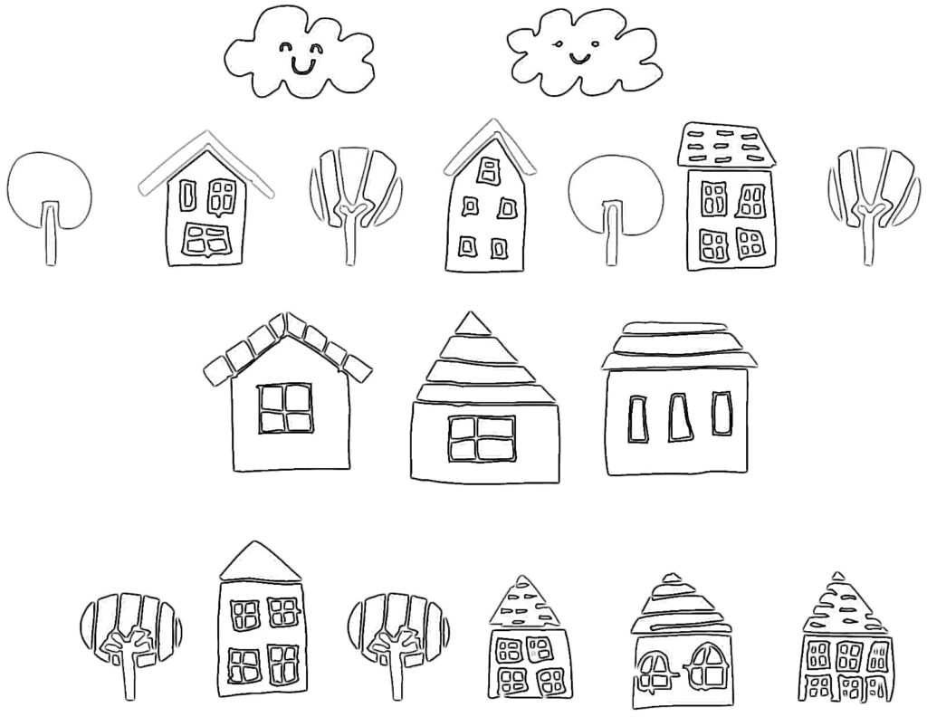 Desenho de casas pequenas para colorir