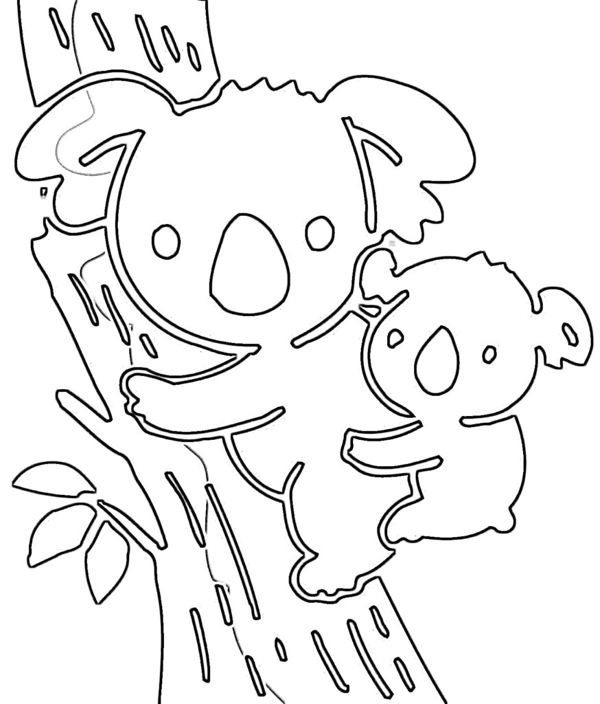 Desenho de uma mãe coala com seu filho