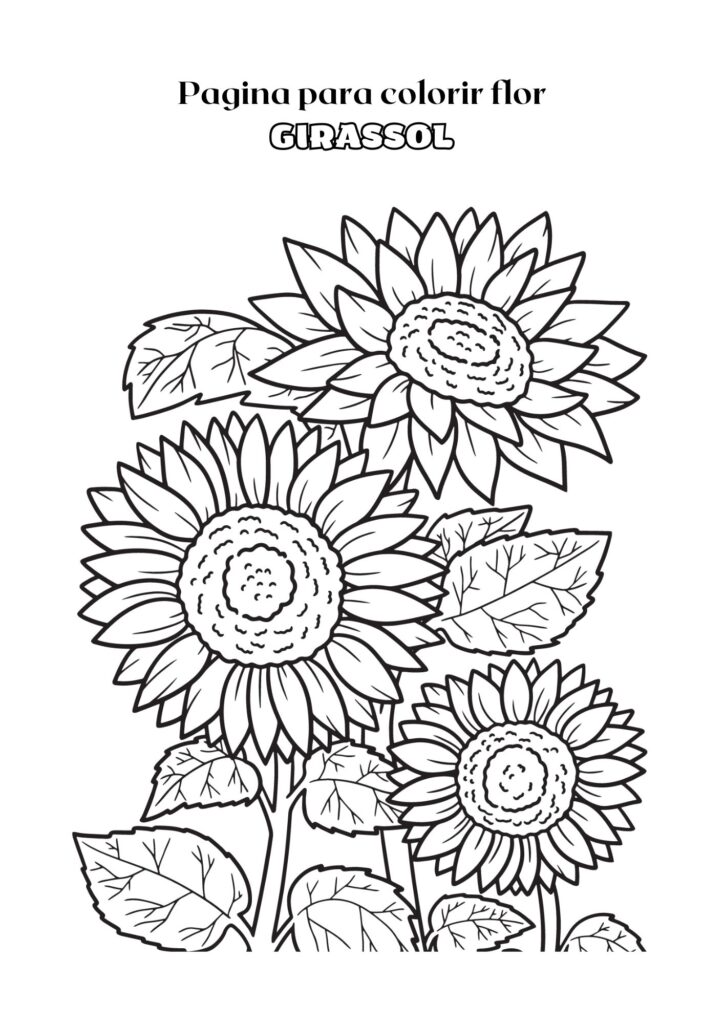 Página para Colorir Adulta em Preto e Branco com Flor de Girassol