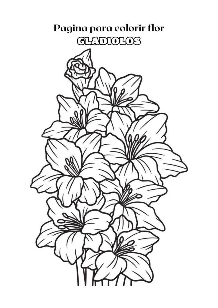 Página para Colorir Adulta em Preto e Branco com Flor de Gladíolo