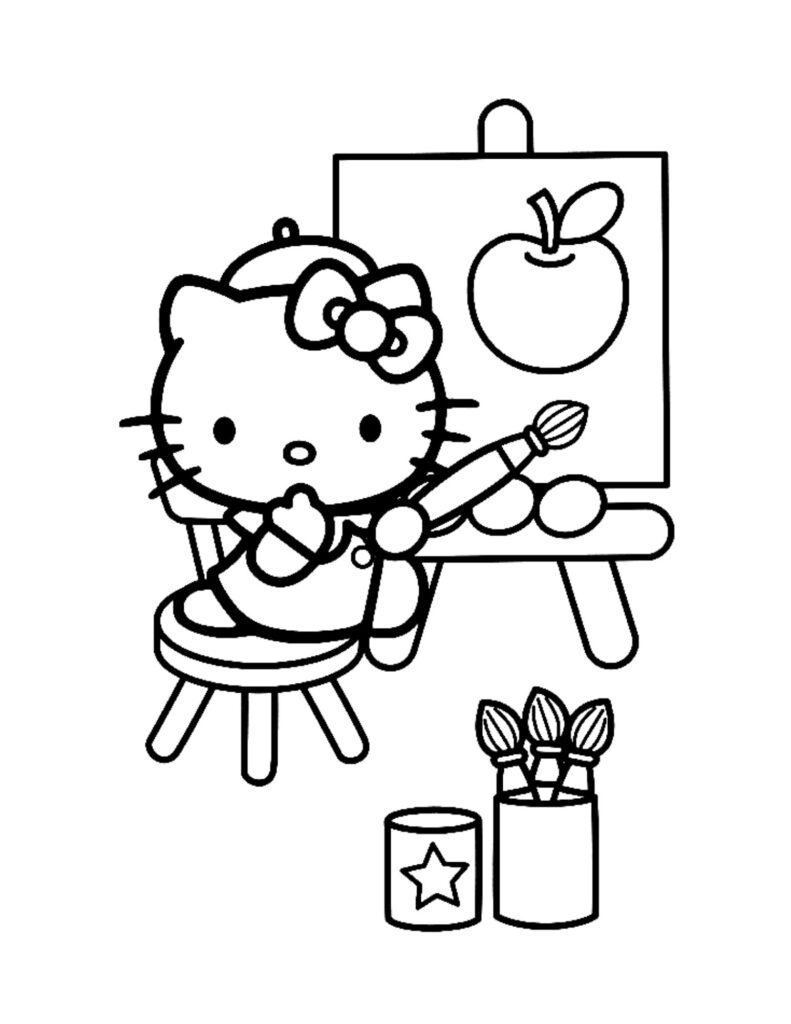 Desenho da Hello Kitty de Uma Maçã