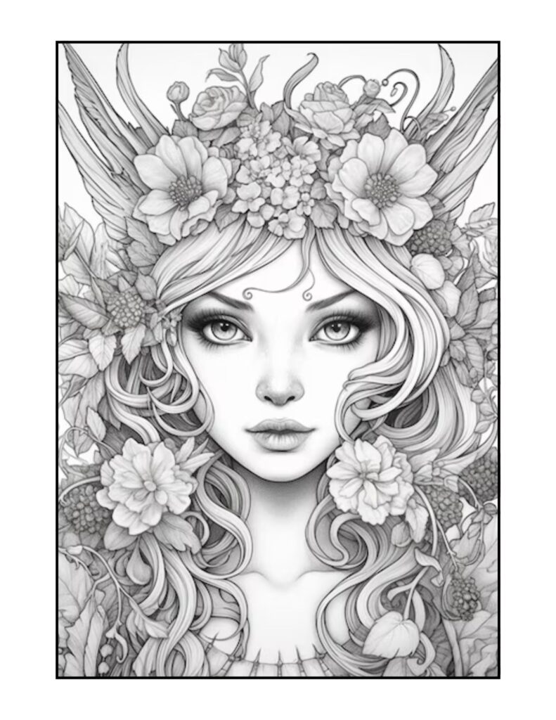 Desenho de mulher com flores no cabelo
