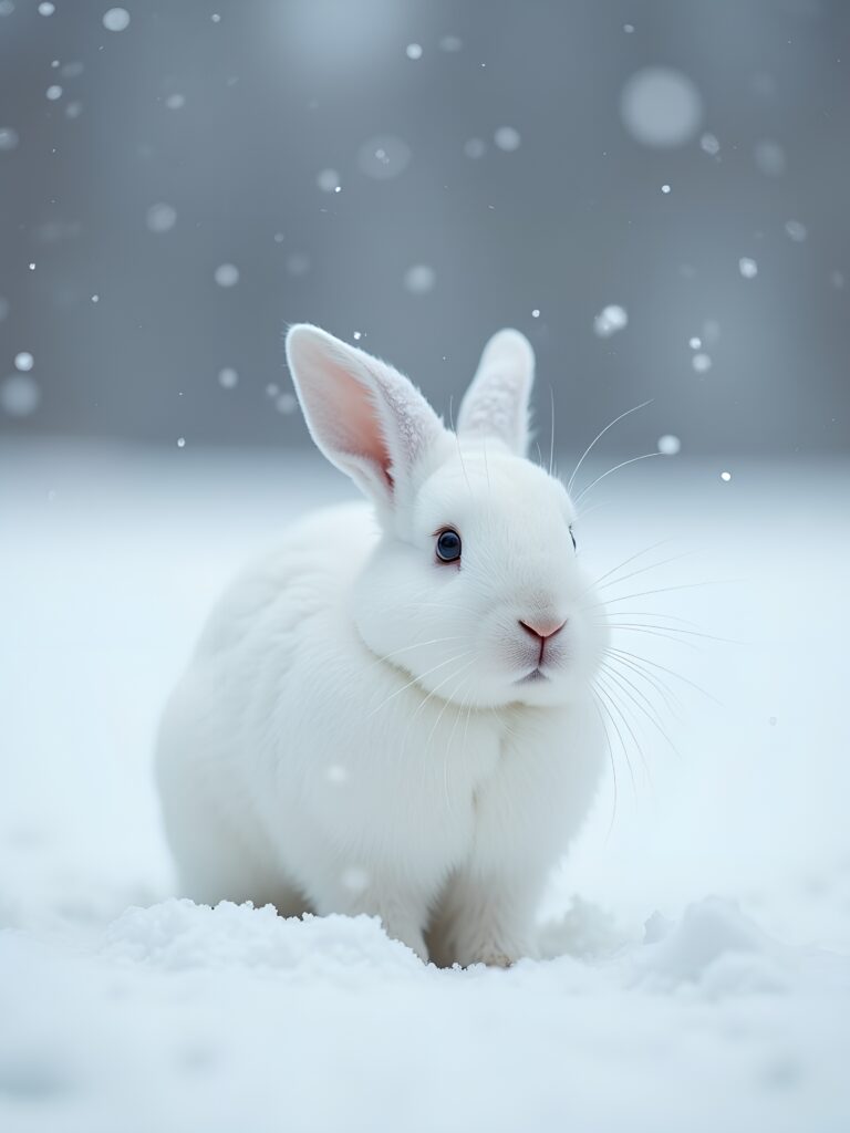 Coelho Branco na Neve - Imagem Encantadora de Inverno