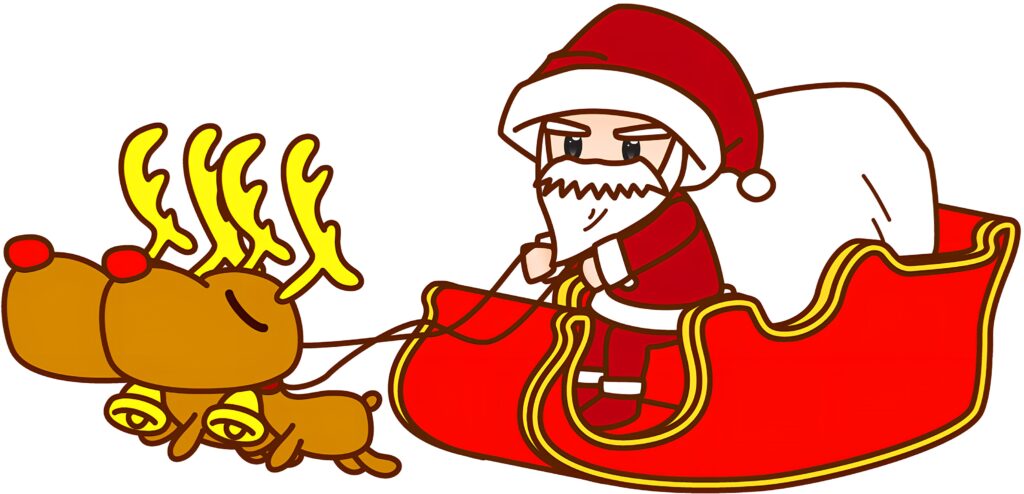 Desenho do Papai Noel e Trenó com Renas - Imagem Natalina