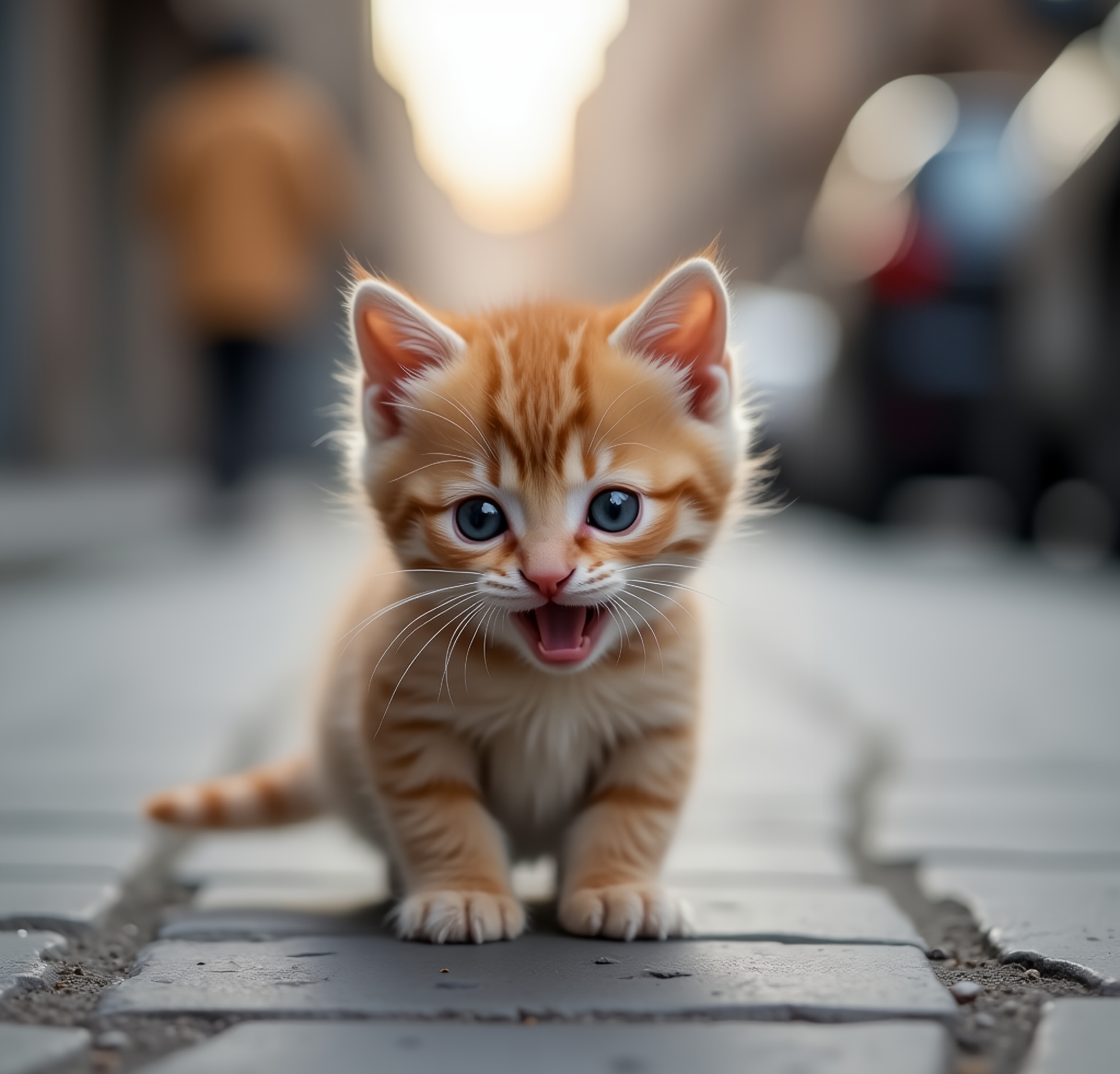 Filhote de Gato Laranja Miando na Rua