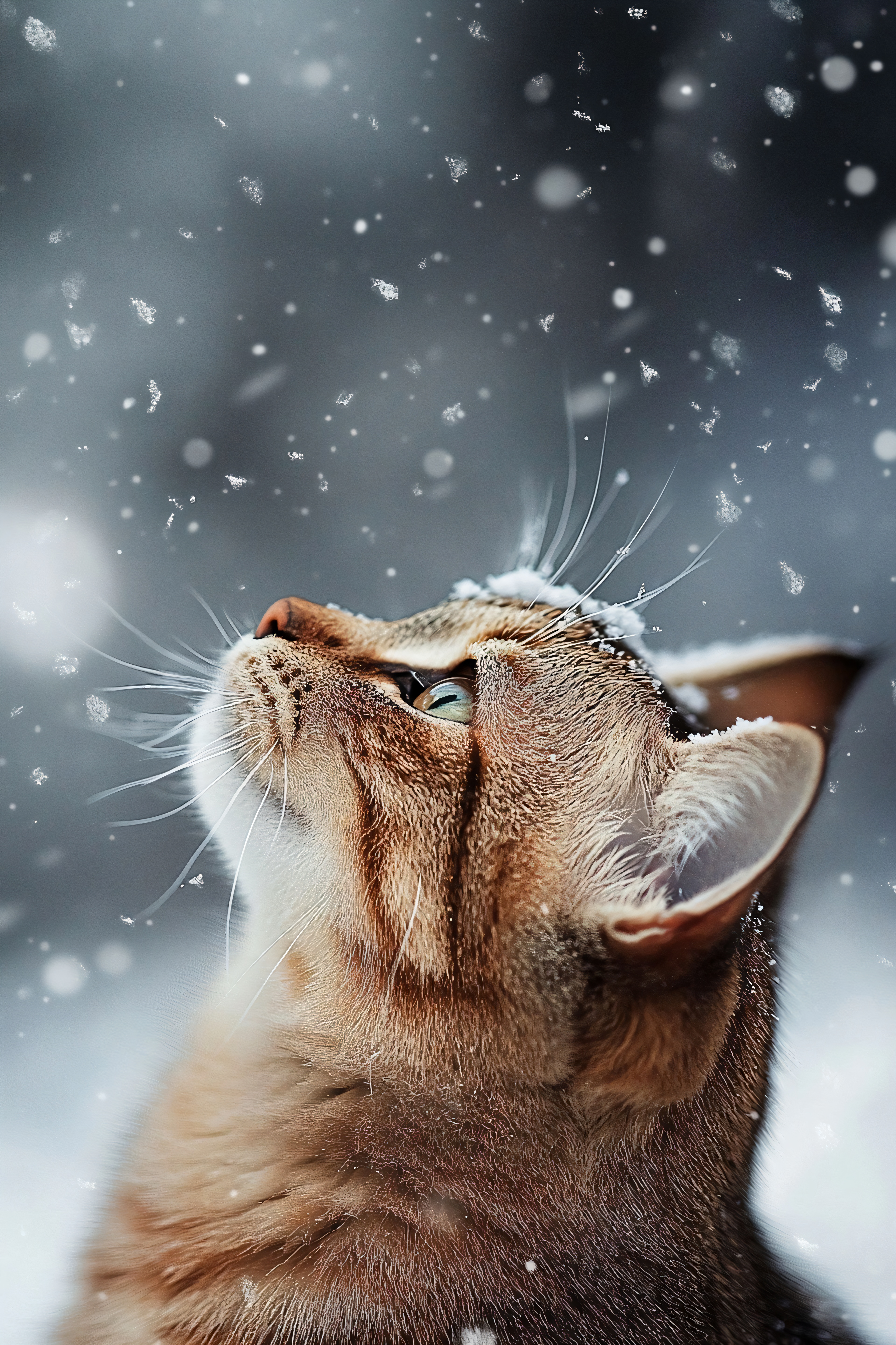 Gato Observando os Flocos de Neve