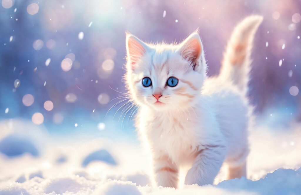 Gato na Neve - Desenho e Imagem Encantadora de Um Gato Branco