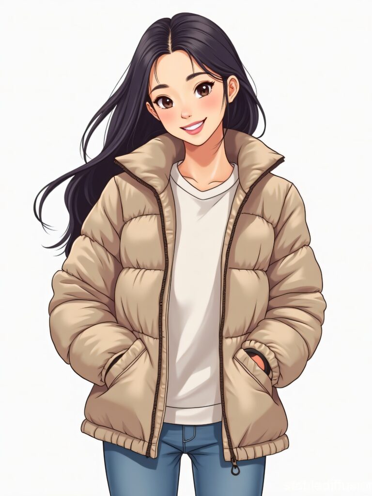 Ilustração Anime de Jovem com Estilo Casual de Inverno