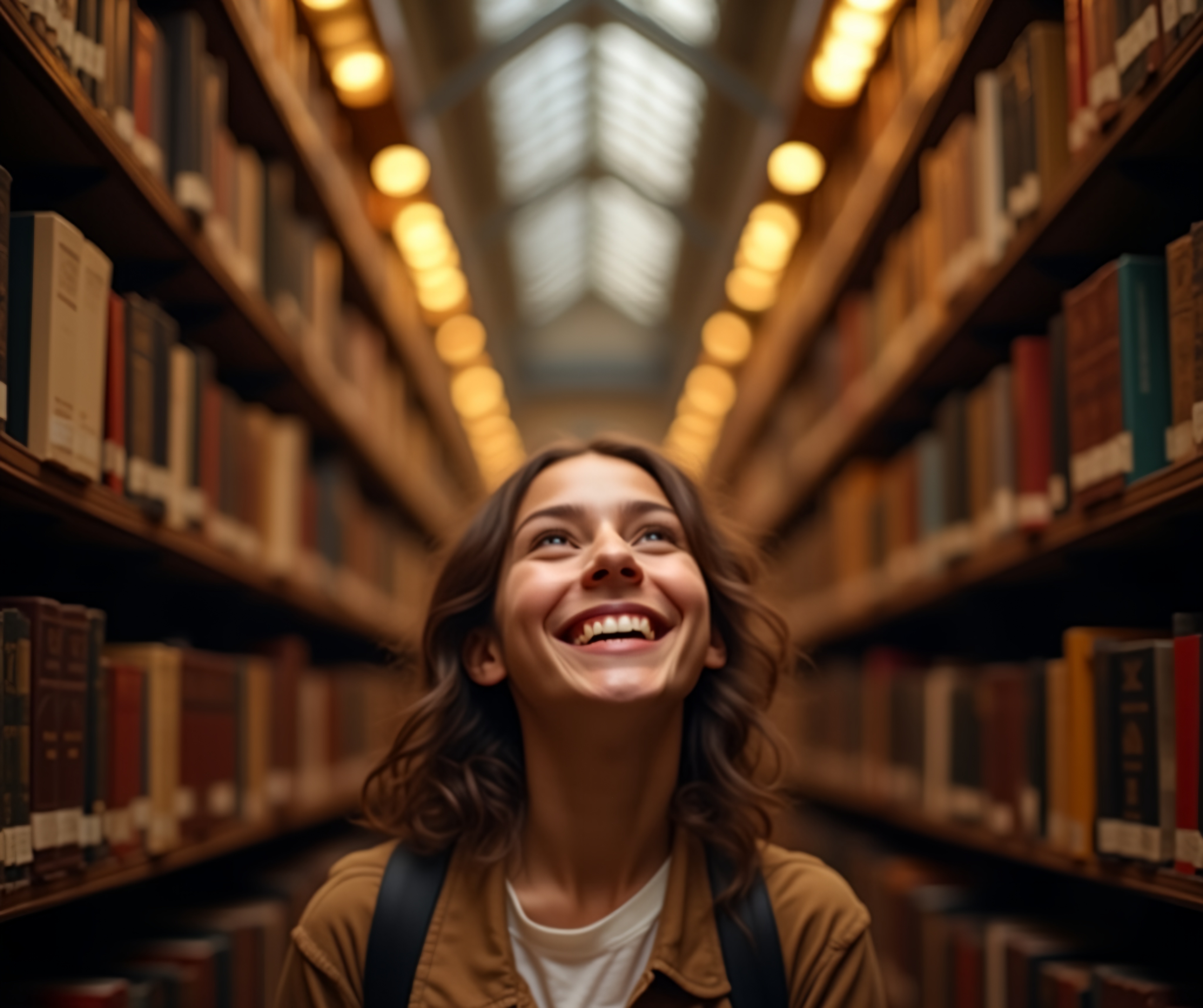 Jovem Sorridente em Biblioteca