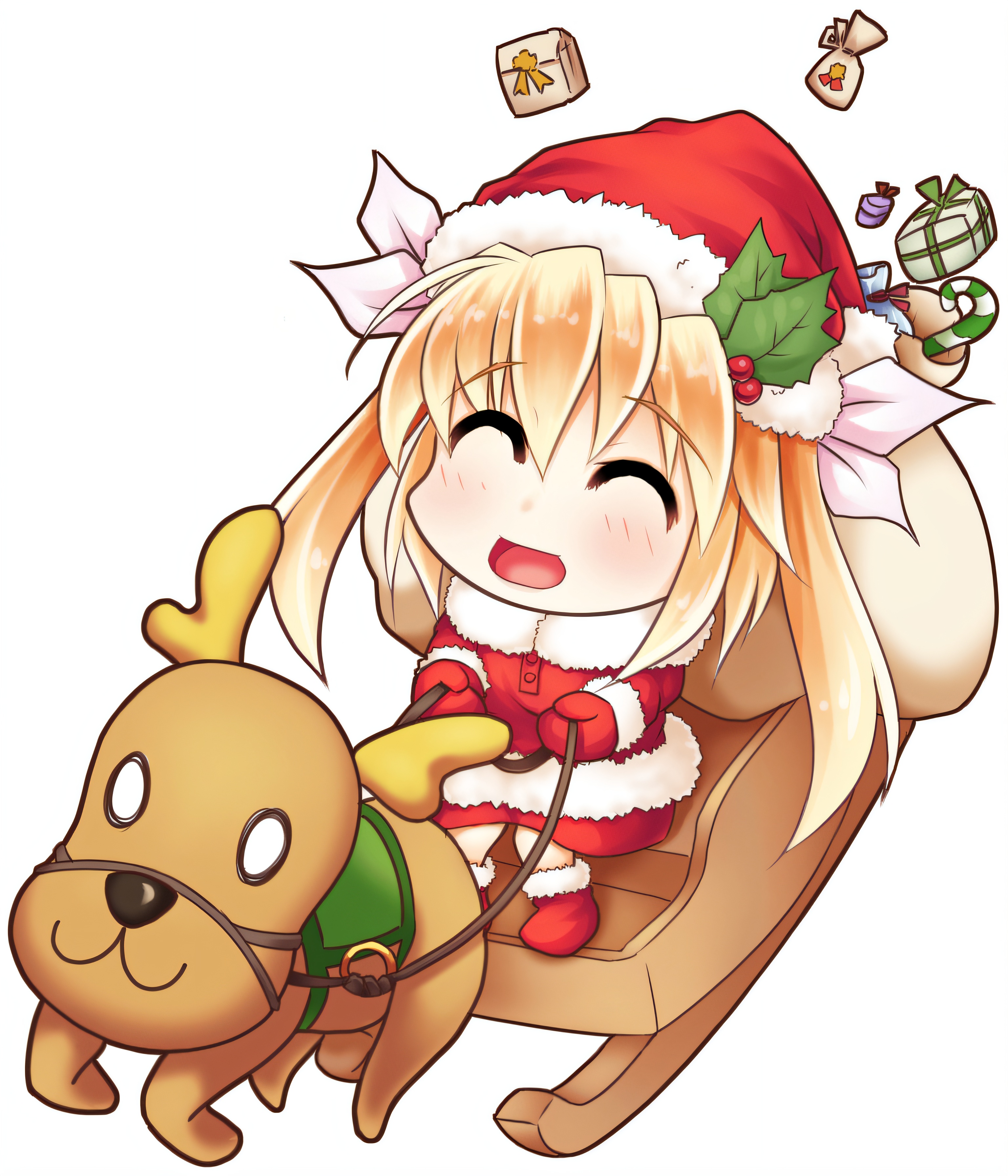 Menina em Trenó de Natal com Rena Fofa