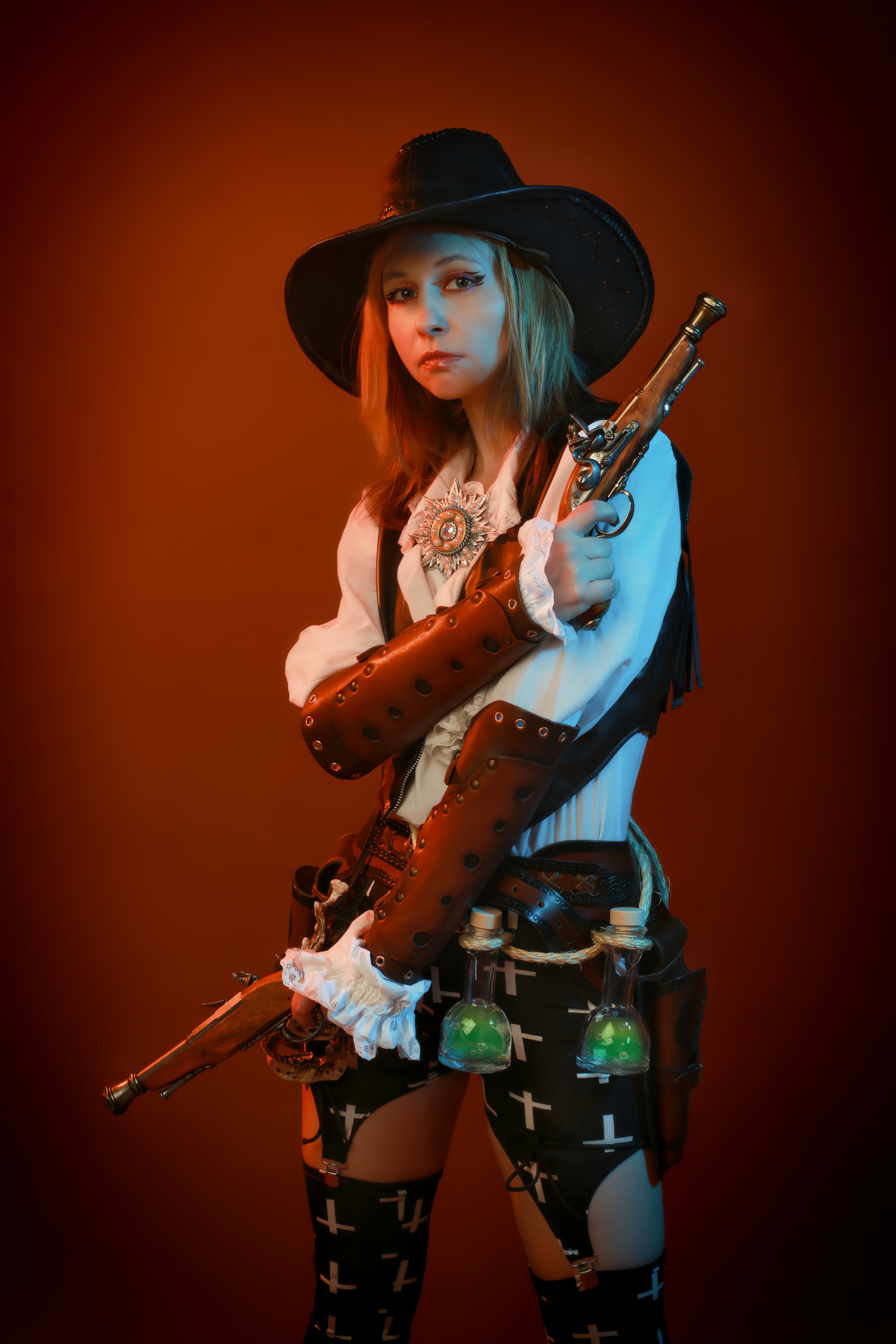 Mulher Cosplay de Caçadora Steampunk