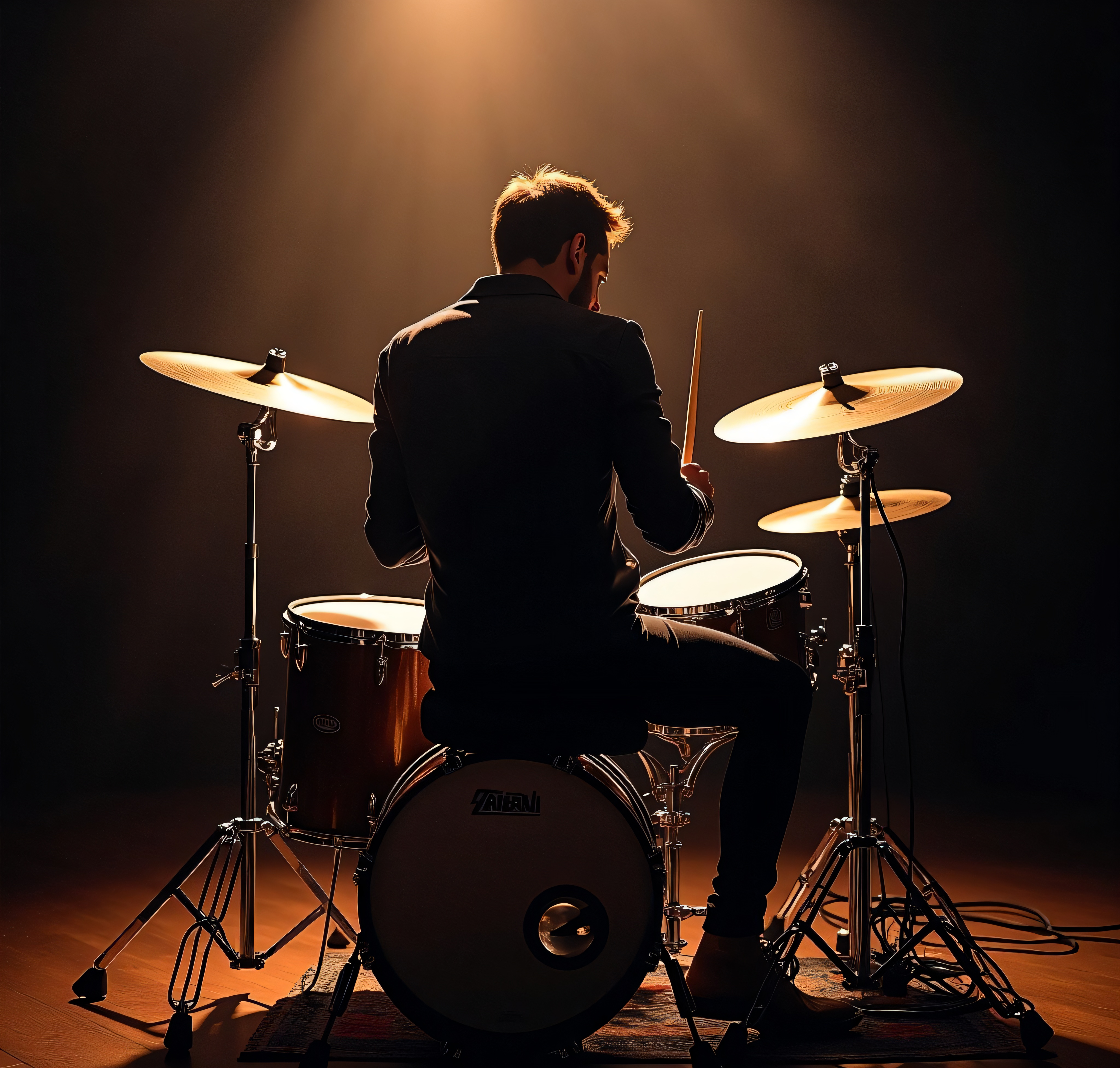 Músico Tocando Bateria em Palco