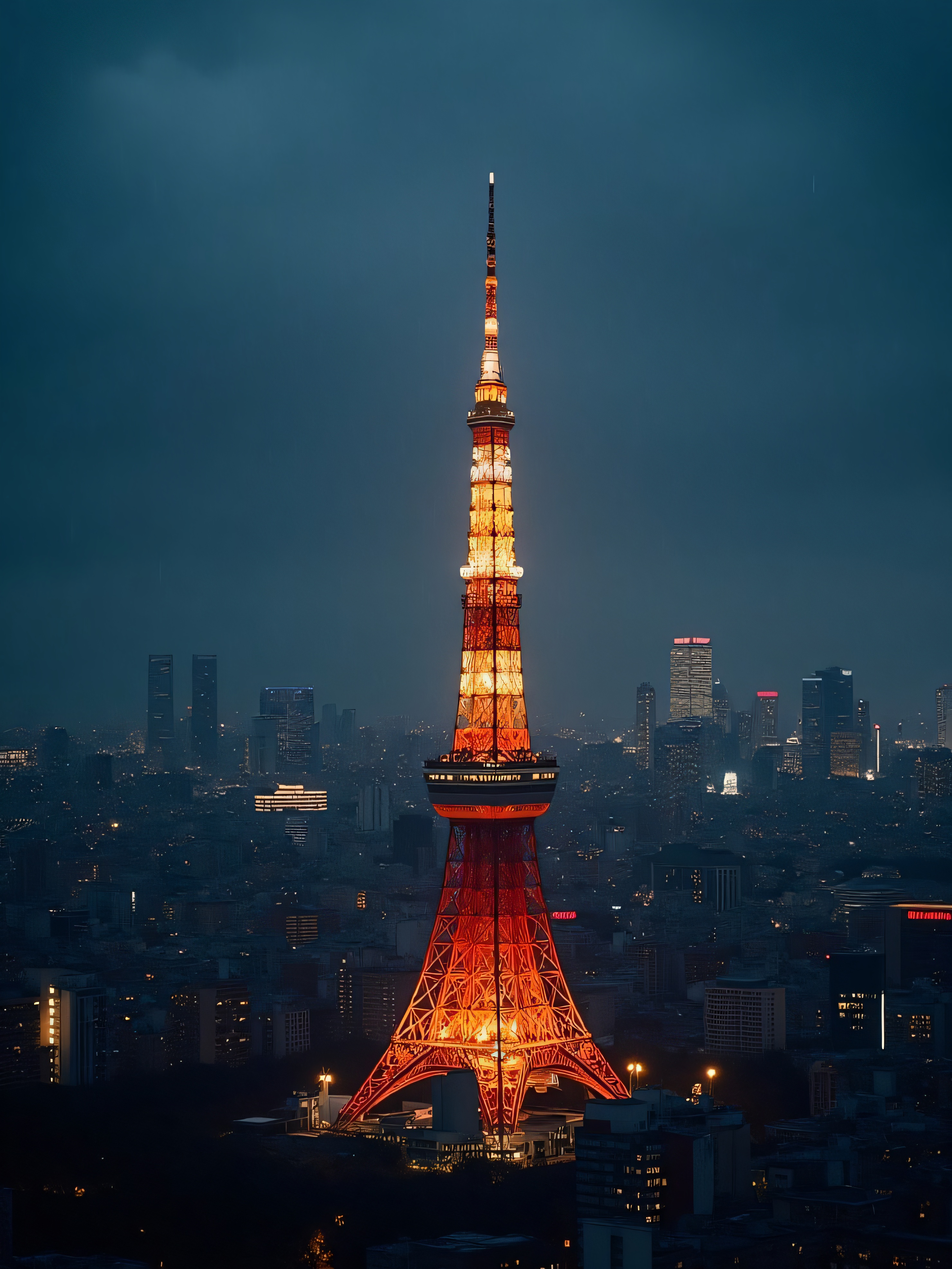 Torre de Tóquio Iluminada à Noite