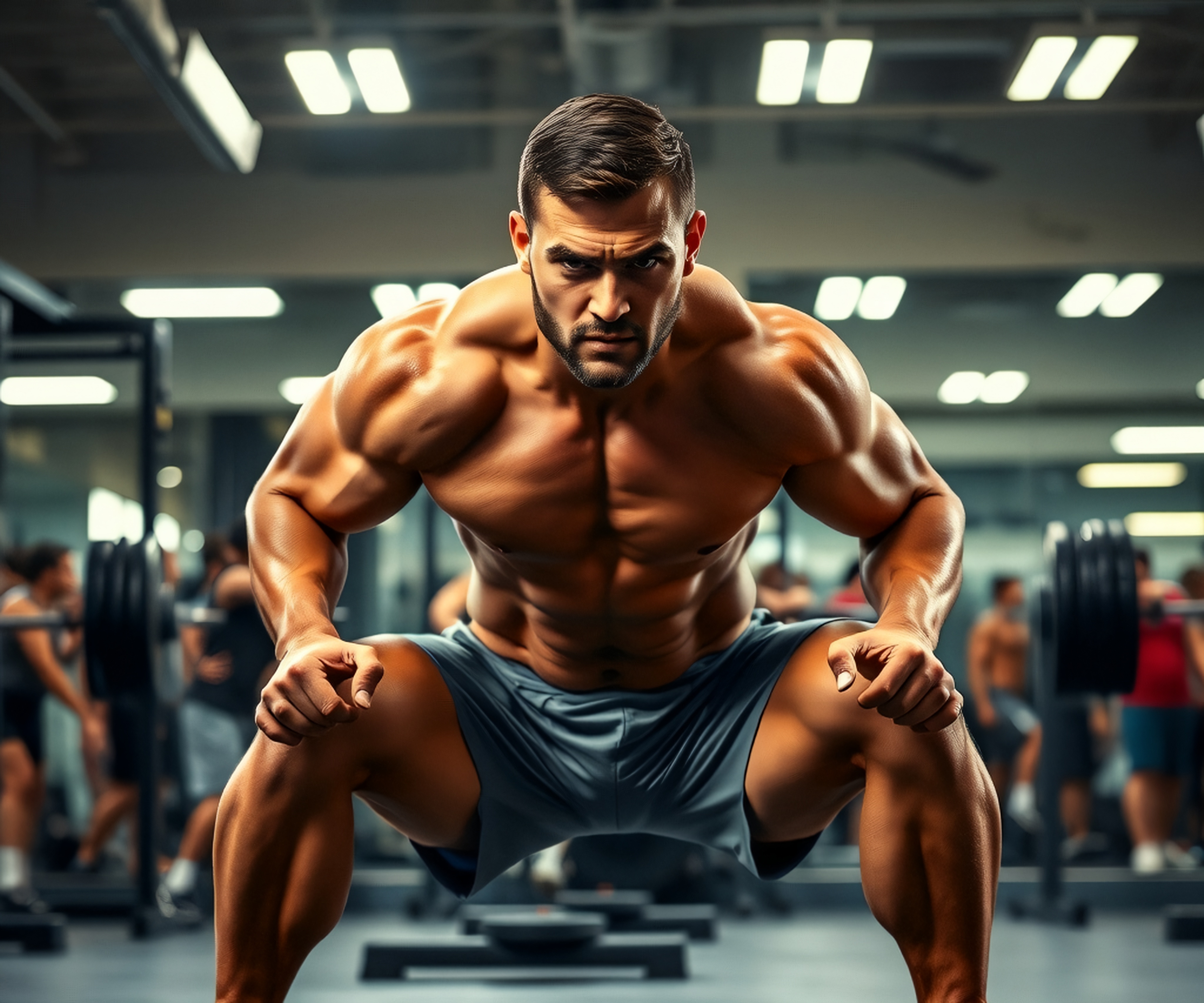 Homem Musculoso Treinando em Academia